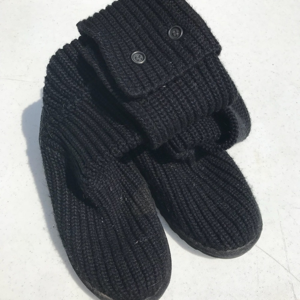 Black Knit Fold Over Button Ugg Boots